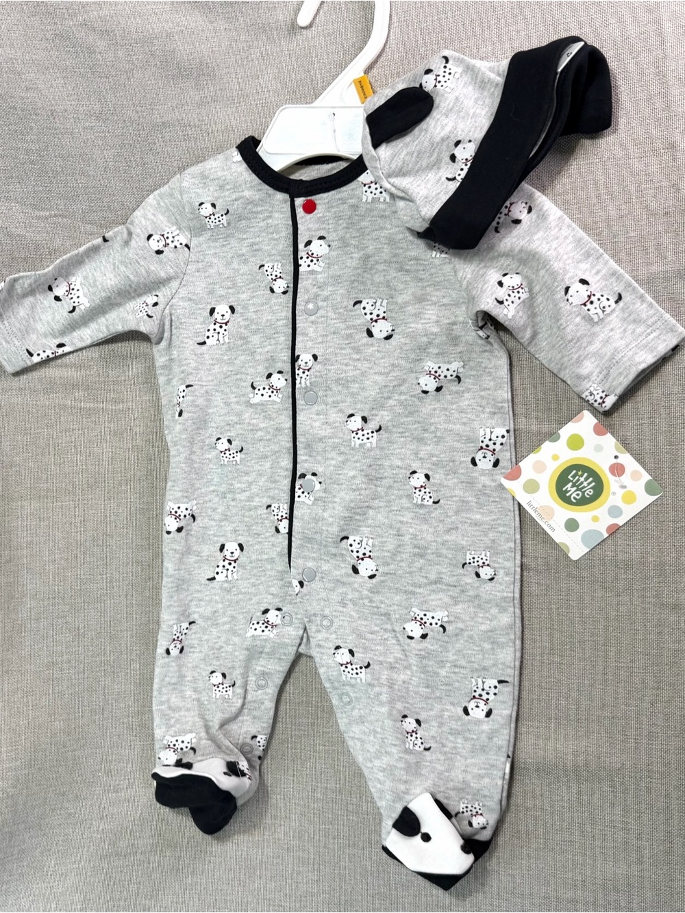 Little Me Gray & Black Dalmatian Print Footed One-Piece
